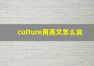 culture用英文怎么说