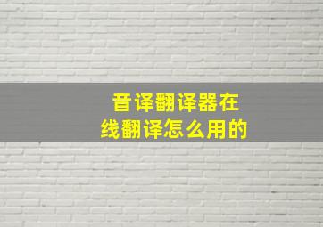 音译翻译器在线翻译怎么用的